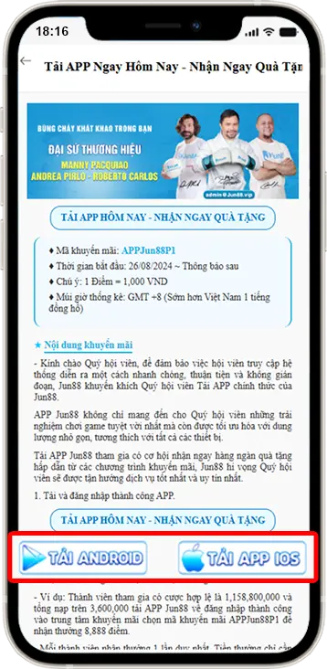 Bước 3: Chọn hệ điều hành đang sử dụng » Ấn vào Tải Android hoặc Tải IOS để tải ứng dụng về